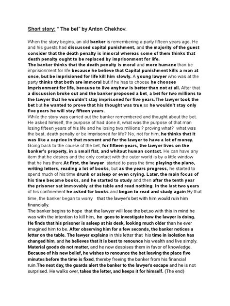 the bet summary|The Bet (short story) .